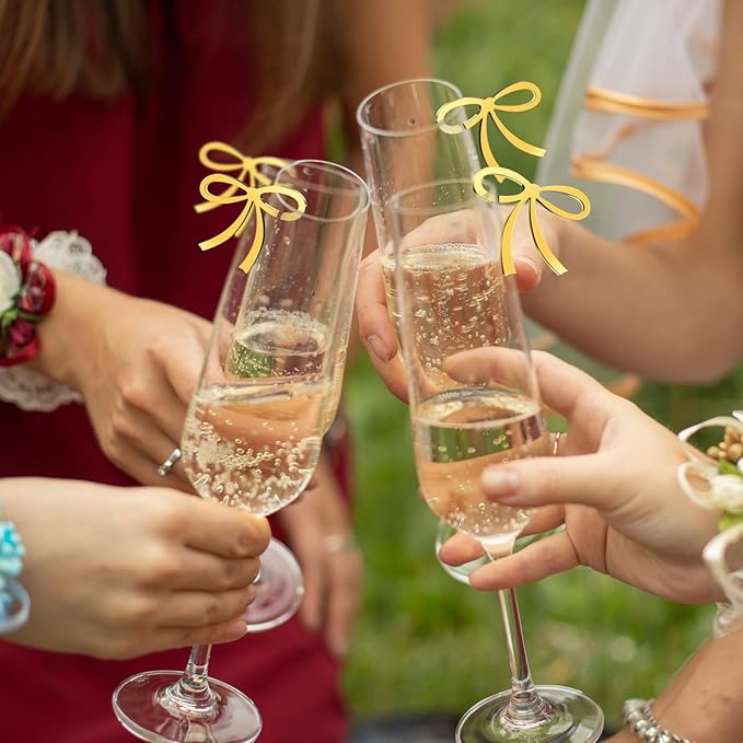 50 Pcs Bows Drink Tags Coquette Bow Wine Glass Charms Acrylic Bowknot Drink Tag - Image 6