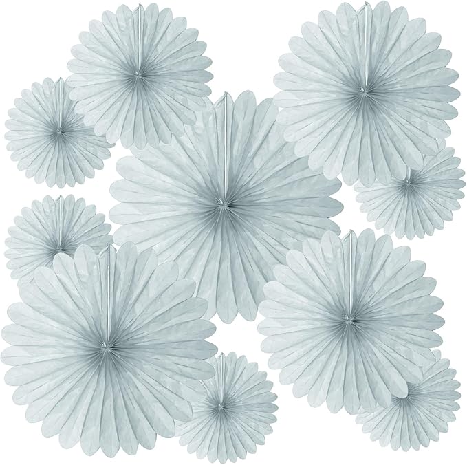 20 Pcs Gray Hanging Paper Fan, Round Paper Fans Decorations Set by Tisspoms