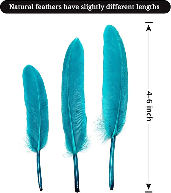 FeelfunFeather 120pcs Peacock Blue Goose Cochettes Feather Natural Bulk 4-6 - Image 2