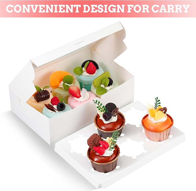 White Cupcake Boxes Holds 6 Standard Cupcake Container, 50 Packs, Pastry and - Image 5
