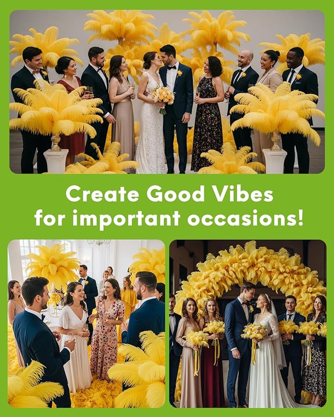 NEWONG 30pcs Yellow Ostrich Feathers Natural Bulk 8-10in（20-25cm） Vase Craft - Image 3