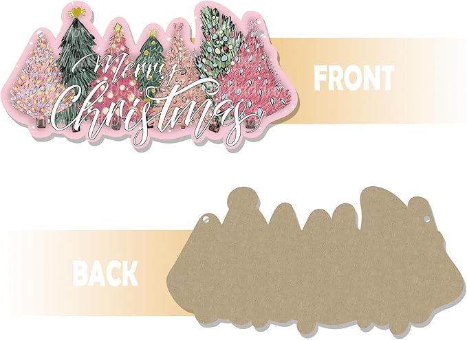 CGBHW Pink and Green Christmas Tree Wooden Sign, Merry Christmas Decoration - Image 6