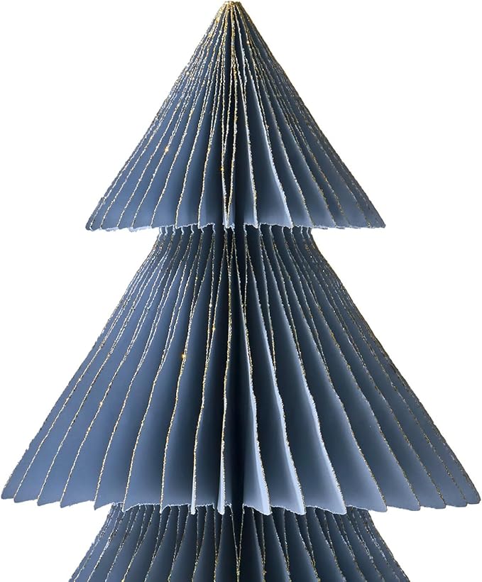 LampLust Winter Ornaments, 2 Pack Dusty Blue Honeycomb Paper Trees, 10 & 12 in - Image 3