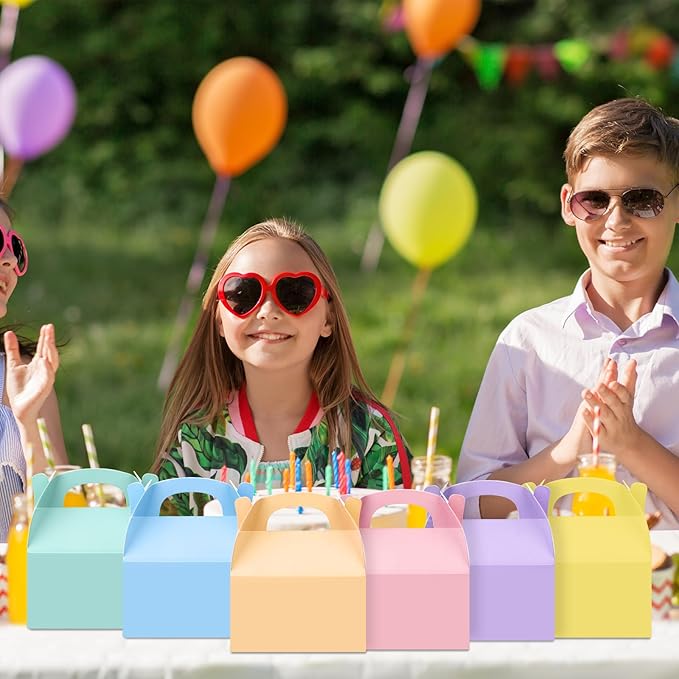 24 Pcs Pastel Party Favor Treat Boxes, Colorful Paper Candy Gift Gable Boxes - Image 7