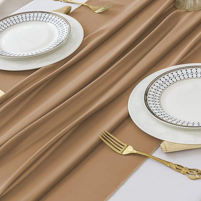 2 Pack 10 Ft Chiffon Table Runner Brown Gauze Long Table Runners 27x120 Inches - Image 5