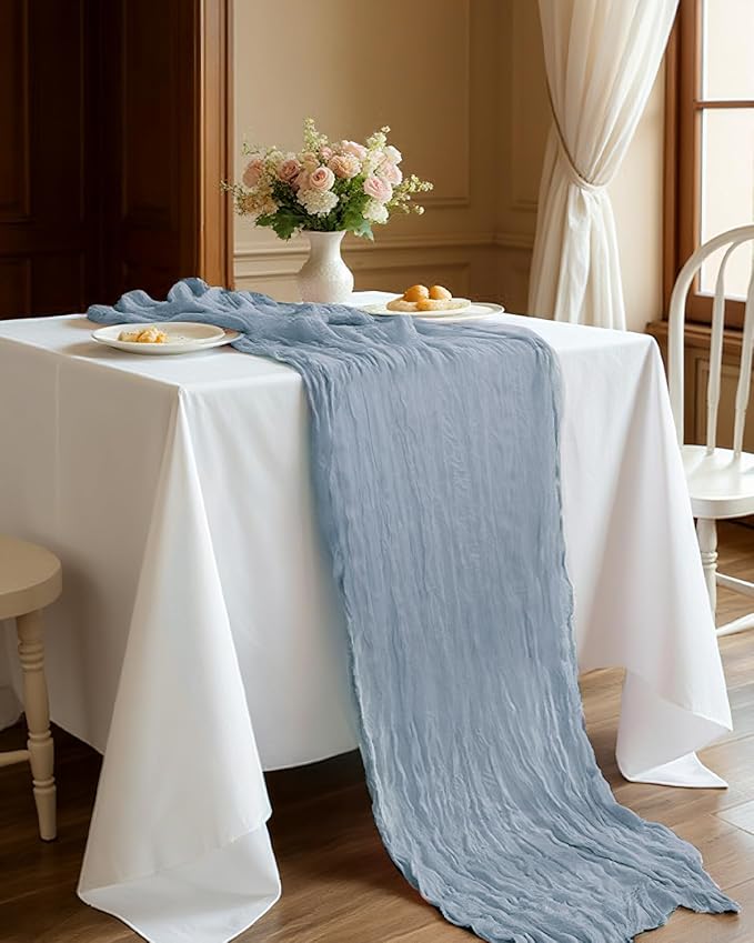 Dusty Blue Cheesecloth Table Runner 120 Inch, Summer Boho Gauze 10 FT, Rustic - Image 6