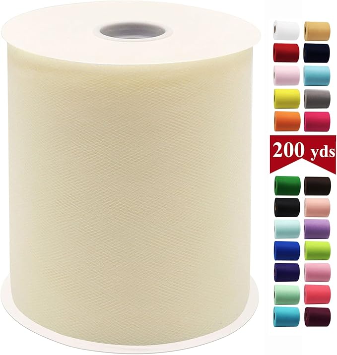 Ivory Tulle Fabric Rolls 6 Inch by 200 Yards Fabric Spool Tulle Ribbon by IONTACH