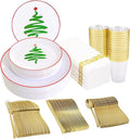 Supernal 350pcs Christmas Plastic Dinnerware Set, Christmas Plastic Plates by supernal