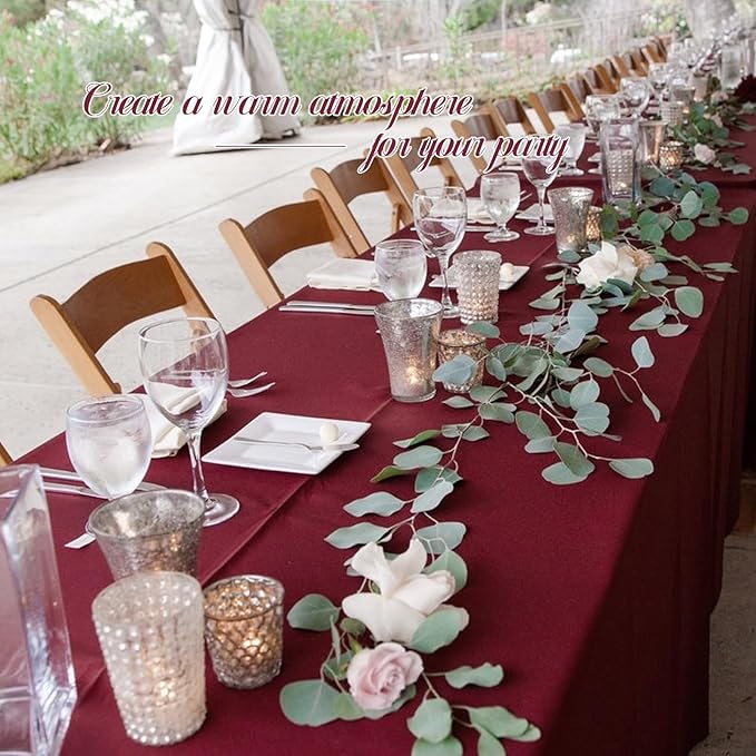 12 Pack Burgundy Tablecloths for Rectangle Tables 60 x 102 Inch Polyester - Image 5