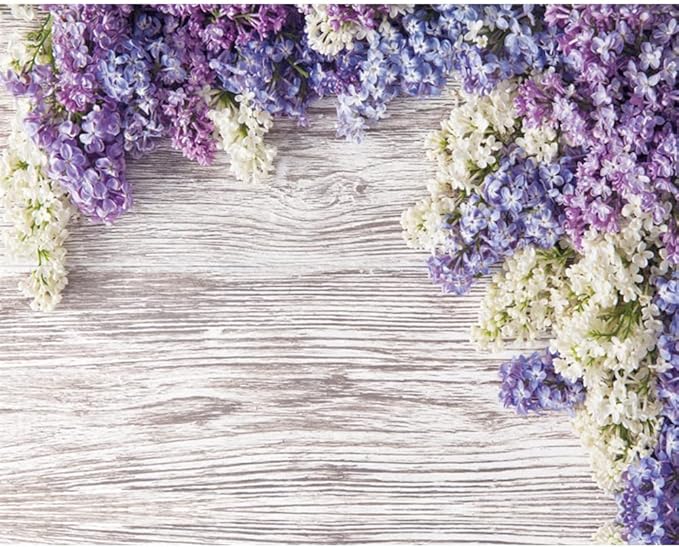 Purple Flower Wood Backdrop LFEEY 10x8ft Newborn Baby Shower Wooden Backdrop - Image 6