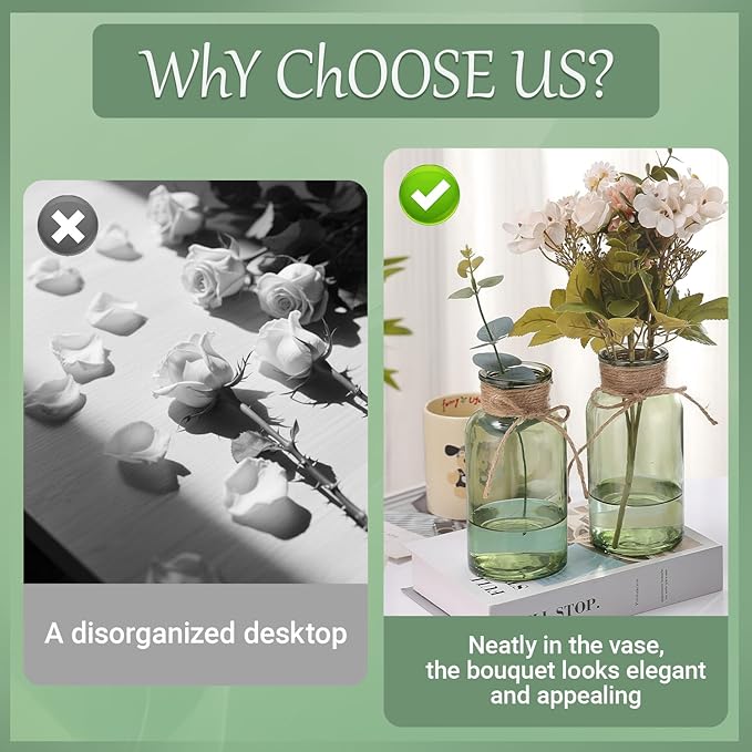 Green Glass Flower Vases for Centerpieces Set of 12, Mason Jars Boho Cylinder - Image 5