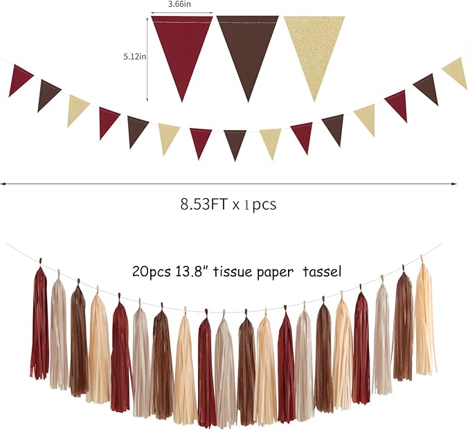 Boho Baby-Shower Burgundy-Brown Champagne Party-Decorations - Image 3