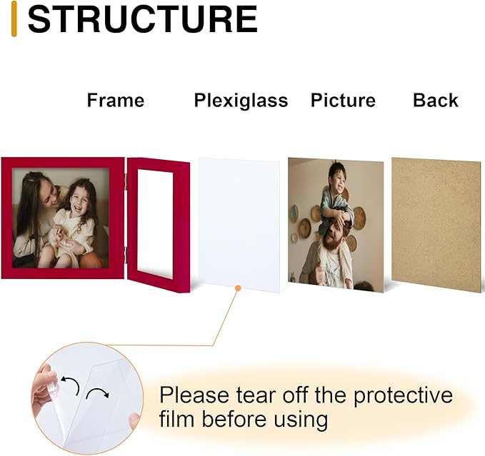 decorUhome Double 6x4 Picture Frame Horizontal, Engineered Wood Bifold Photo - Image 3