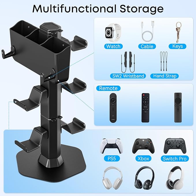 Controller Holder with Remote Control Storage Box, Headset and Controller Stand - Image 2