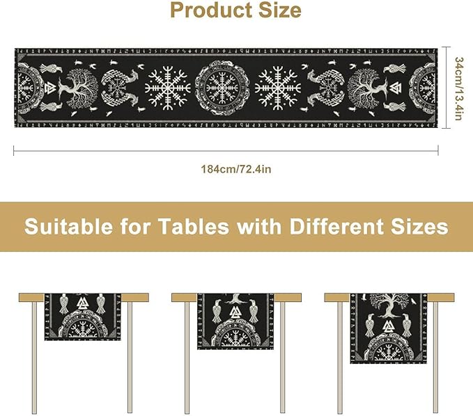 Ancient Abstract Pattern Table Runner, Tree of Life Eagle Dragon Boat Rudder - Image 3