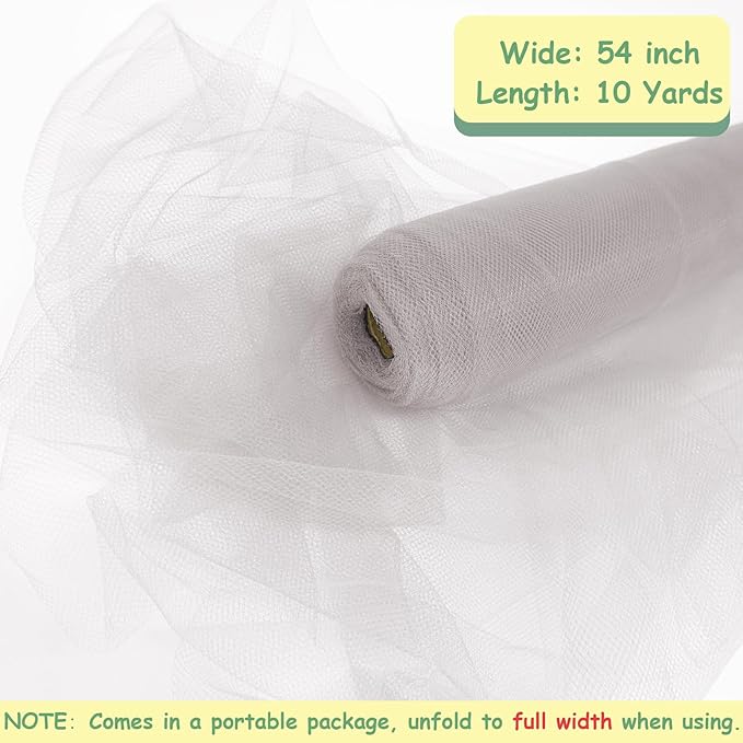 Silver Tulle Fabric Rolls, 54 Inch by 10 Yards Tulle Ribbon - Image 4