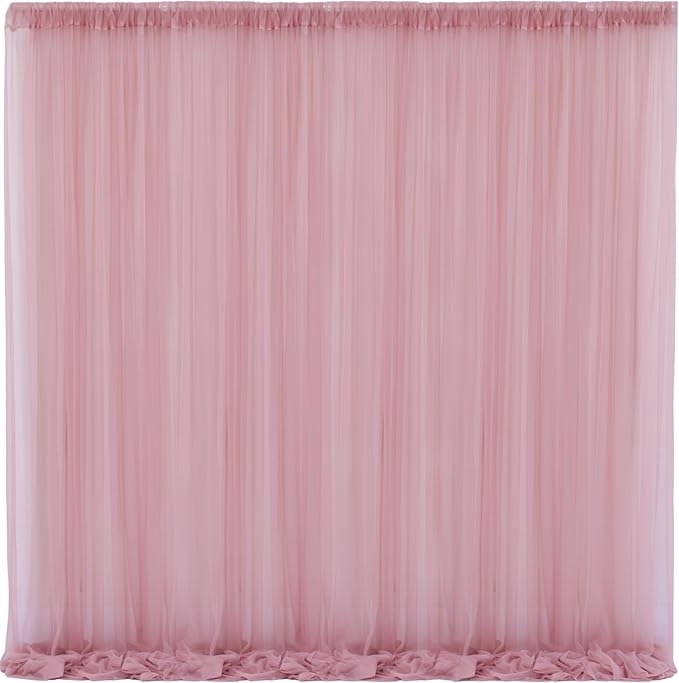 10x10 Dusty Rose Tulle Backdrop Curtains by WishCare