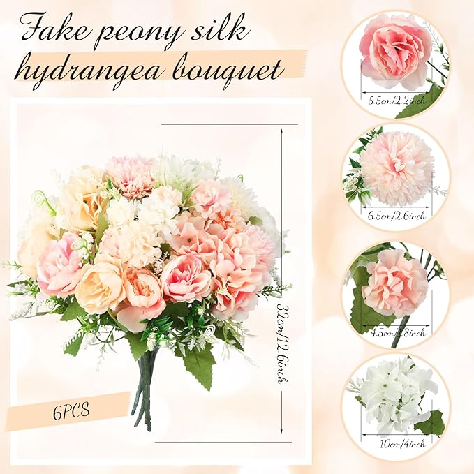 Tigeen Artificial Flowers Artificial Peonies Silk Flowers Faux Peony Fake Peony - Image 2
