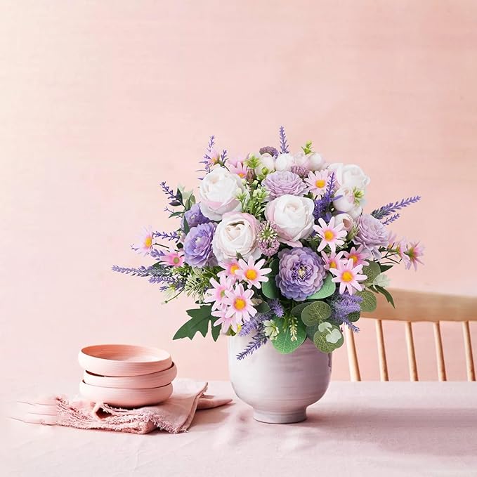 Fake Flowers Purple Artificial Silk Flower Bouquet Faux Flowers - Image 6