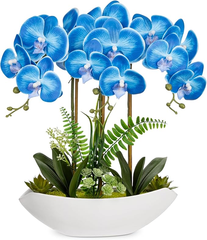 Briful Blue Orchid Artificial Flowers 18in Fake Orchid Silk Flowers by Briful