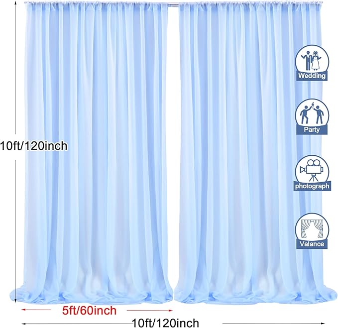 PARTISKY 10ftx10ft Blue Chiffon Sheer Backdrop Curtains, Wrinkle-Free Wedding - Image 3