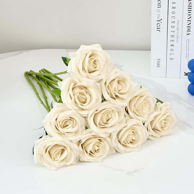 Artificial Rose 10pcs Open Flower Bouquet Faux Rose Stems - Image 5