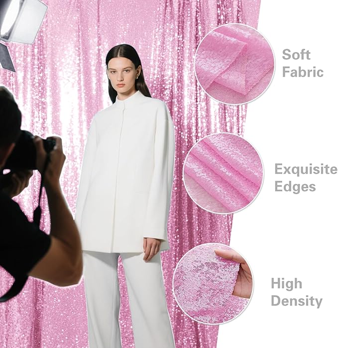 Matte Pink Sequin Backdrop Curtain 4 Pieces 2FTx8FT Glitter Photography Backdrop - Image 5