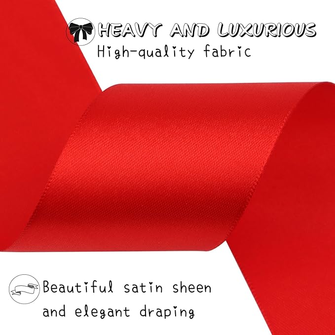 Red Solid Satin Ribbon 2 Inch 25 Yards Solid Polyester Fabric Ribbon - Image 4