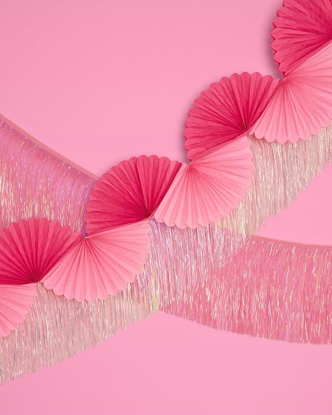 xo, Fetti Pink Paper Fan Garland - 6 Ft. | 3D Bachelorette Party Decorations - Image 3