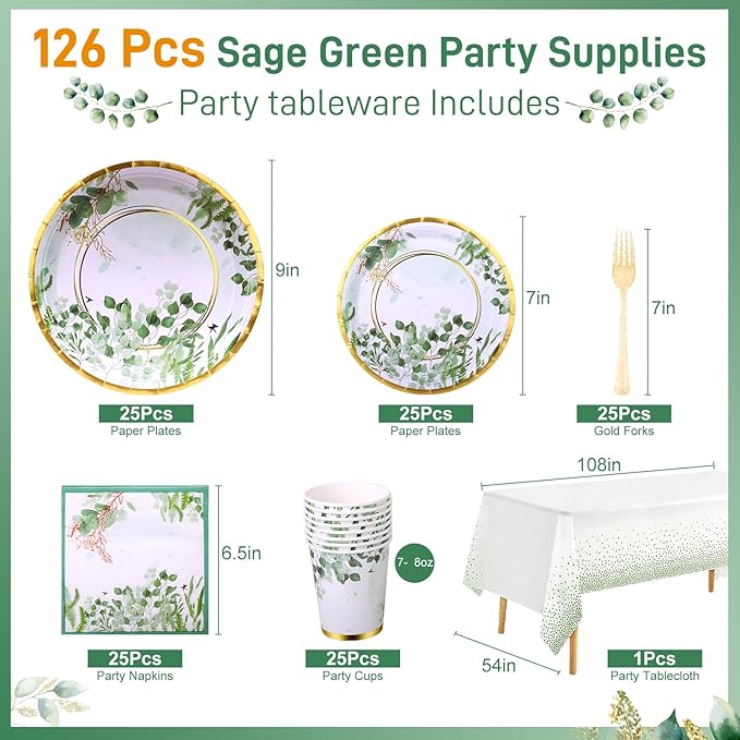Sage Green Party Decoration, Spring Greenery Eucalyptus Leaves Disposable - Image 6