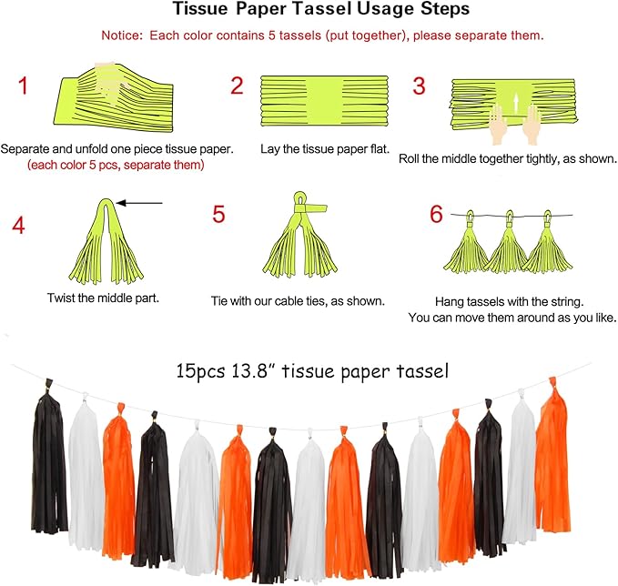 Black-White Orange Halloween Party-Decorations Tassel-Garland - Image 2