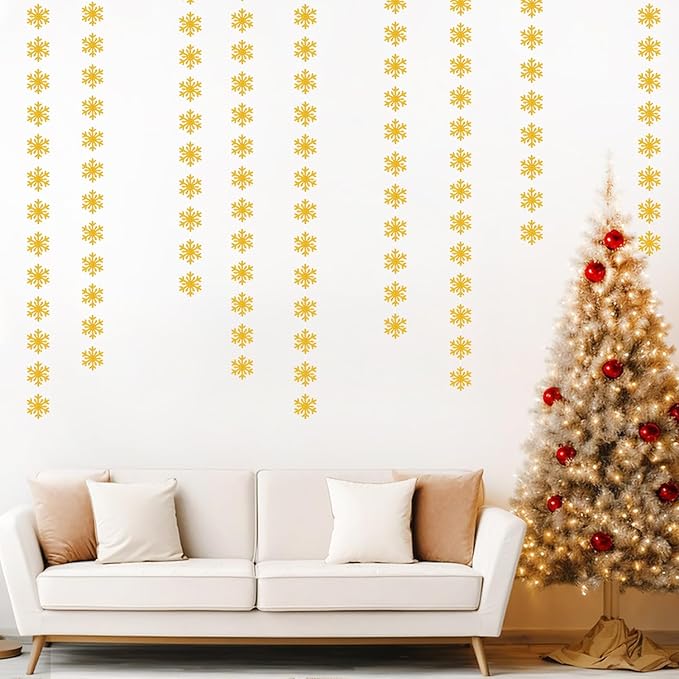 Snowflake-Snow Gold Christmas Party-Decoration Garland - 52ft Winter Wonderland - Image 6