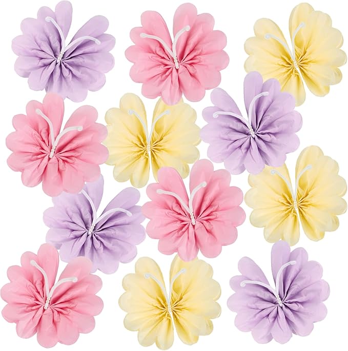 12PCS Butterfly Tissue Paper Pom Poms, 3D Butterfly Birthday Party Decorations by BalunAdmhail