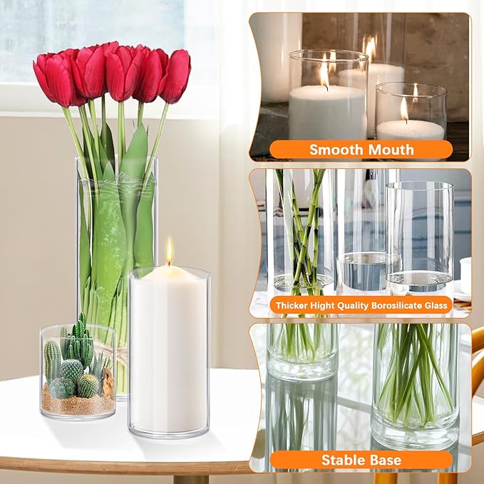 12 Pack Glass Cylinder Vases 4, 10 Inch Tall Clear Flower Vase Hurricane - Image 3