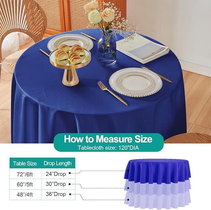 EMART Round Tablecloth Blue 120 inch Circular Polyester Table Cover - Image 2