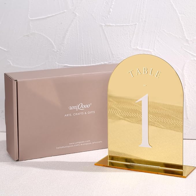 UNIQOOO Gold Mirror Arch Wedding Table Numbers - Image 4