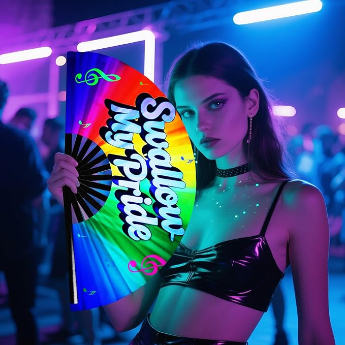 SYNTECSO Folding Hand Fan for Rave, Popping Fan for Line Dancing, Drag Queen - Image 6