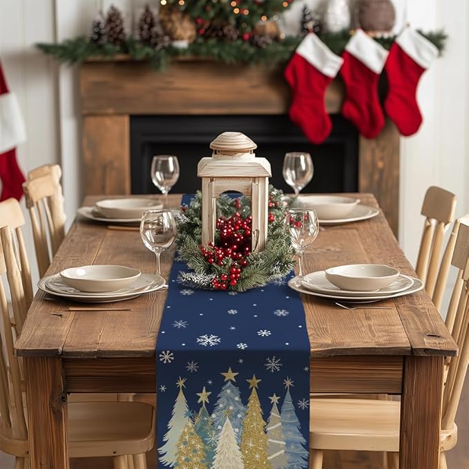 GEEORY Christmas Table Runner 13x60 Inch, Xmas Trees Snowflakes Holiday - Image 3