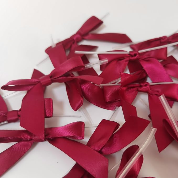 50pcs 2-1/2" Burgundy Satin Ribbon Bows - Image 9