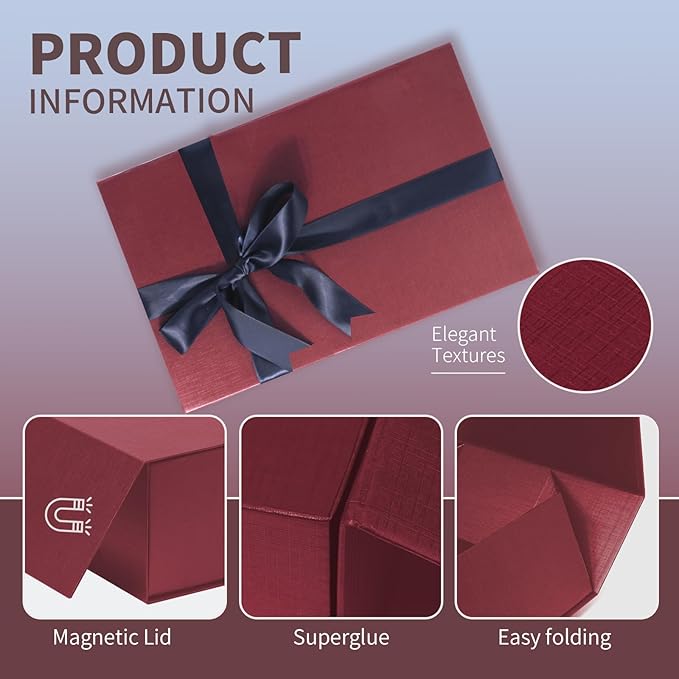 Large Burgundy Gift Box, 13.75"x9"x4.5", Gift Boxes - Image 3