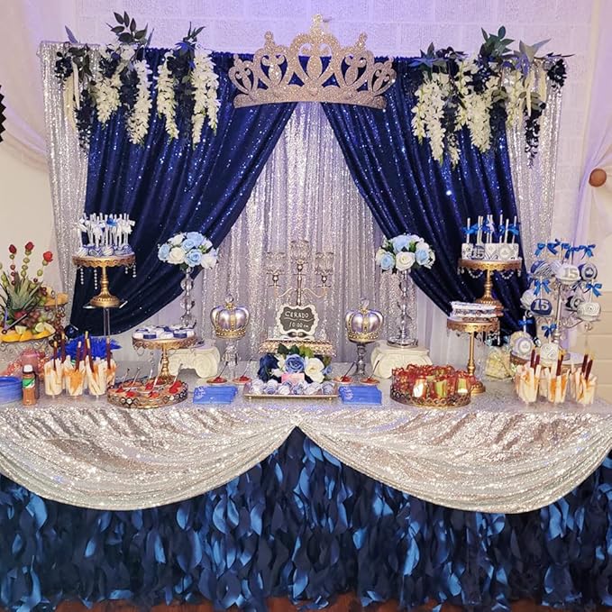 Poise3EHome 6FT x 8FT Navy Blue Sequin Photography Backdrop Curtain - Image 4