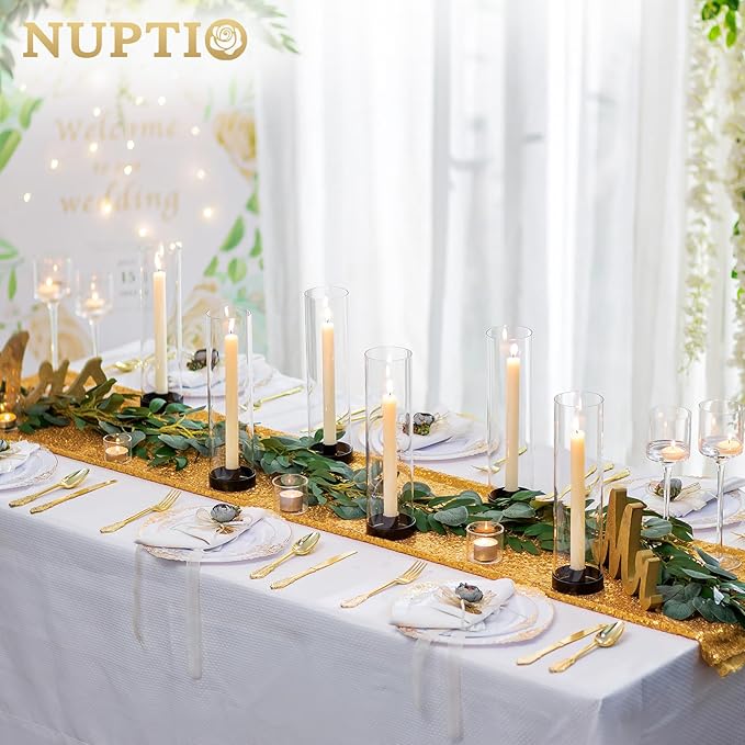 NUPTIO Hurricane Glass Candle Holders: 2 Pcs Black Candlestick Tapers Holder - Image 3