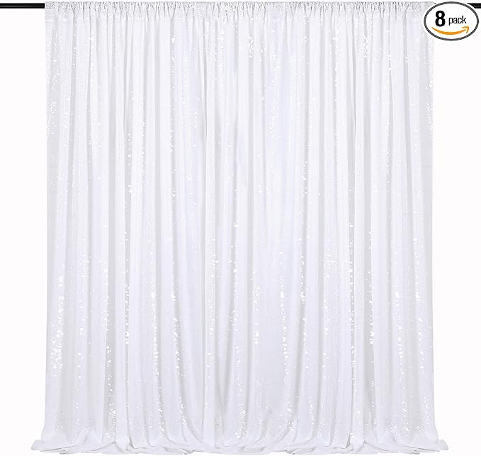 8ft x 8ft White Sequin Backdrop Curtain Sparkle Photo Backdrop by QueenDream