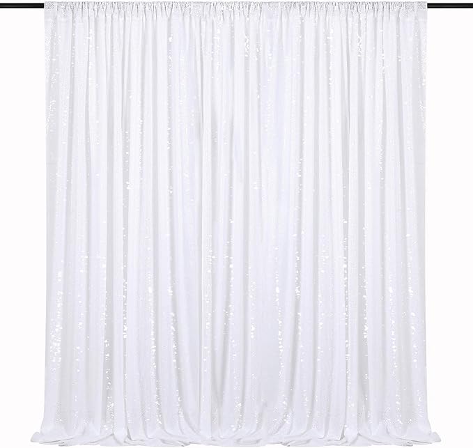 Sequin Backdrop Curtains 10ft x 10ft White Background Drapes Wedding Giltter by QueenDream
