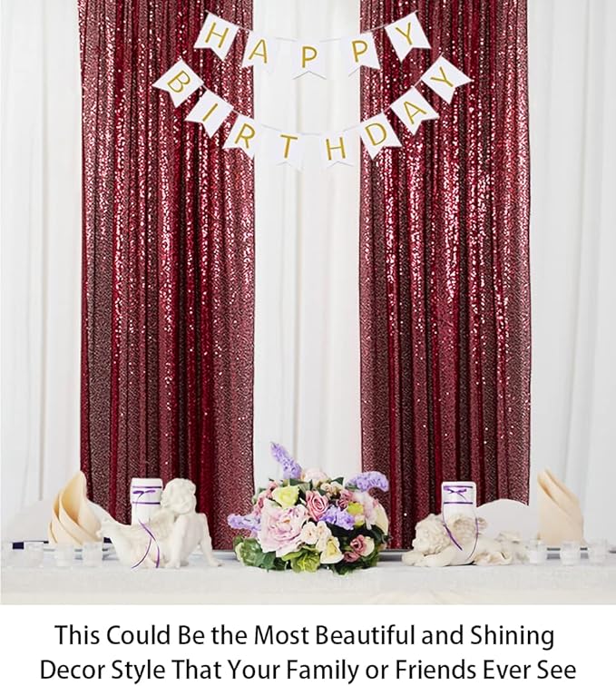 ShinyBeauty Sparkle Backdrop Curtain Burgundy 2 Panels Set Sequin Photo - Image 3
