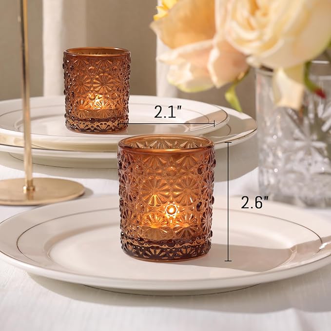 Amber Votive Candle Holder Set of 36, Flower Tea Lights Candles Holders - Image 5