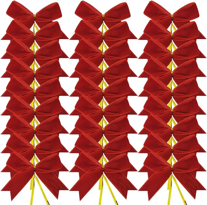 30pcs 3-1/2" Christmas Red Velvet Twist Tie Bows - Image 2