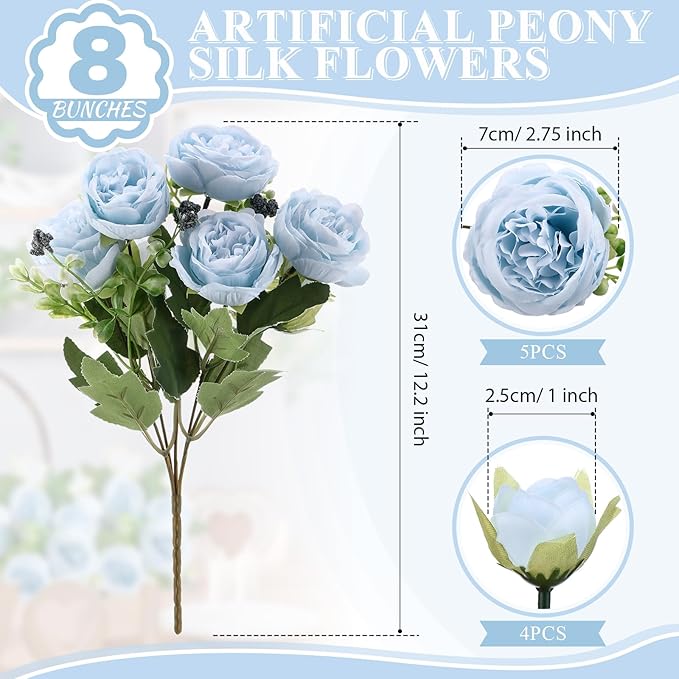 8 Bundles Artificial Peonies Flowers Boho Faux Flowers Arrangements Artificial - Image 2