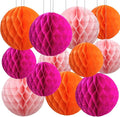 Hot Pink Orange Paper Honeycomb Balls, 12 Pack Hanging Tissue Pom Poms by SIPRKAICT
