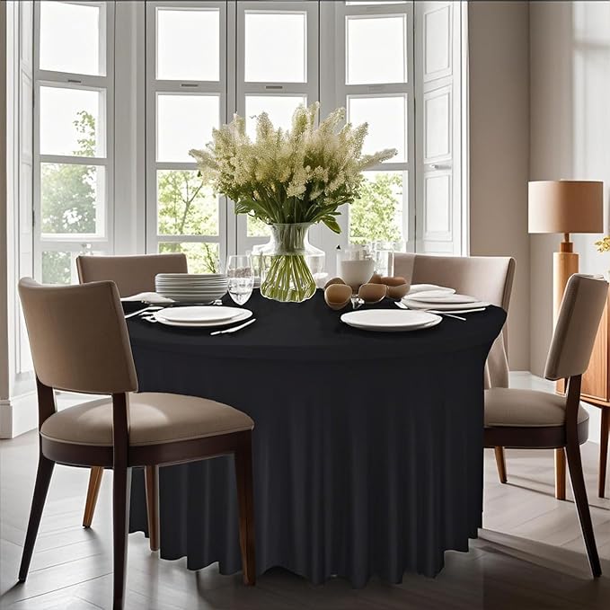 10 Pack Black Round Spandex Tablecloths - Image 5